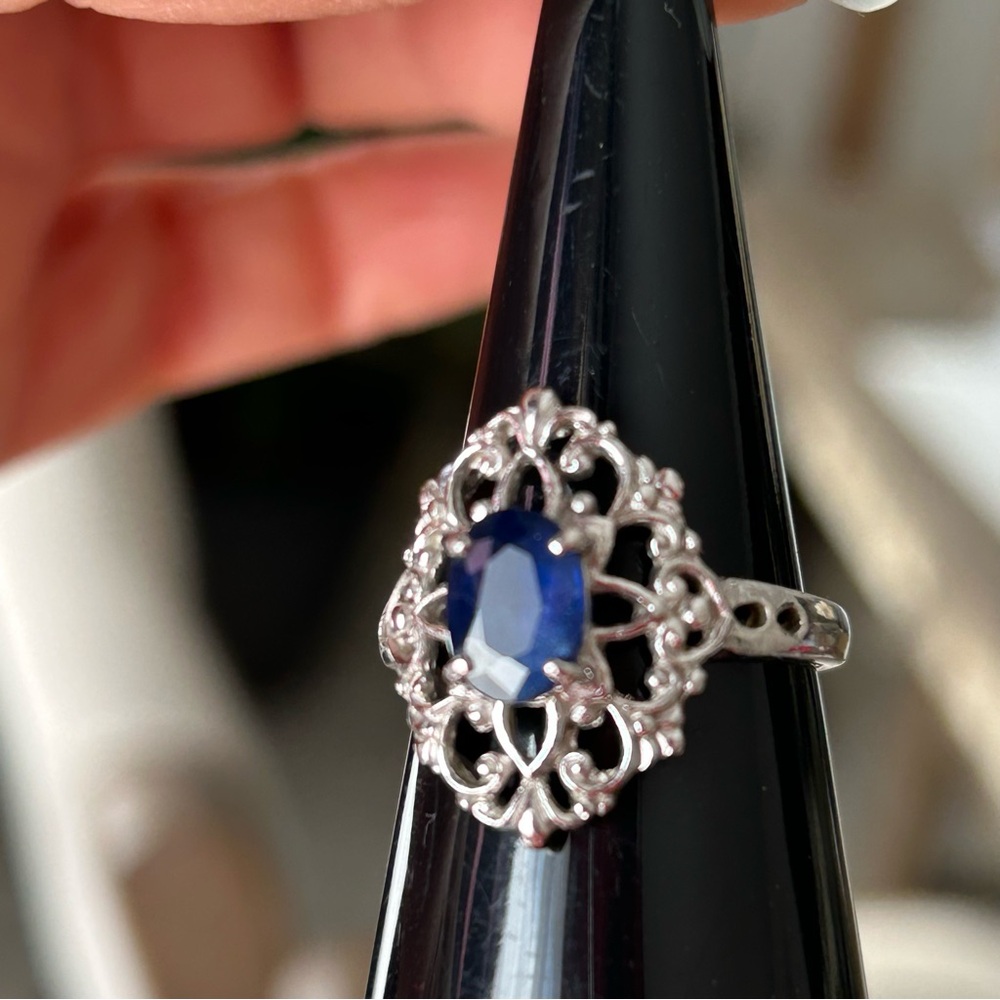 14k White Gold Platinum Sapphire Ring - Picture 7 of 14